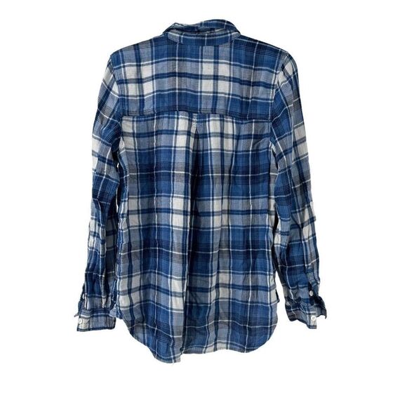 American Eagle Boyfriend Fit Plaid Shirt Blue Button Up Size M Long Sleeve Top - Picture 2 of 6